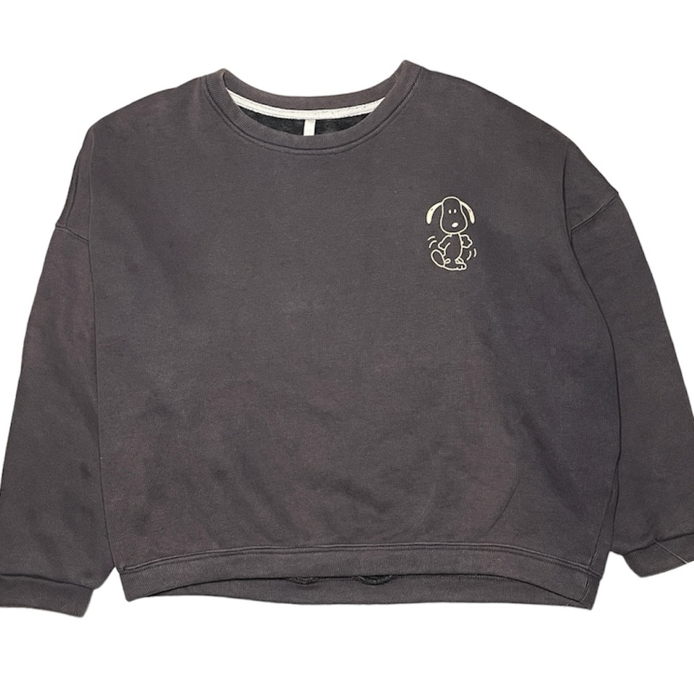SNOOPY Charlie Brown Sweatshirt Womens 2XL Cropped Gray Faux Fur Lined XXL